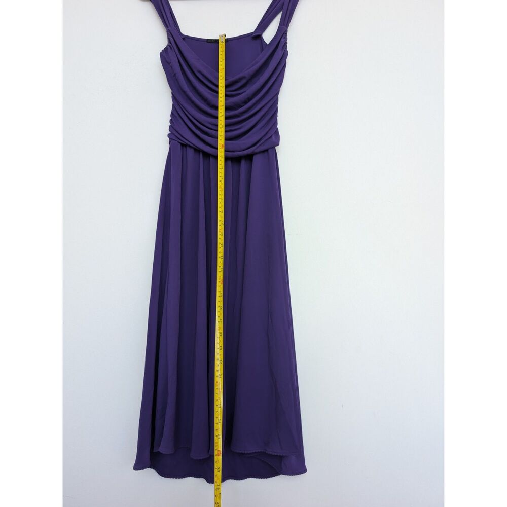 Elie Tahari Ballerina Slinky Sleeveless Ruched Purple Knee Midi Dress Sz M/L - Picture 10 of 16